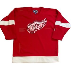 Vintage Red Starter Detroit Red Wings Hockey Jersey Size Youth L/XL  Stained‎